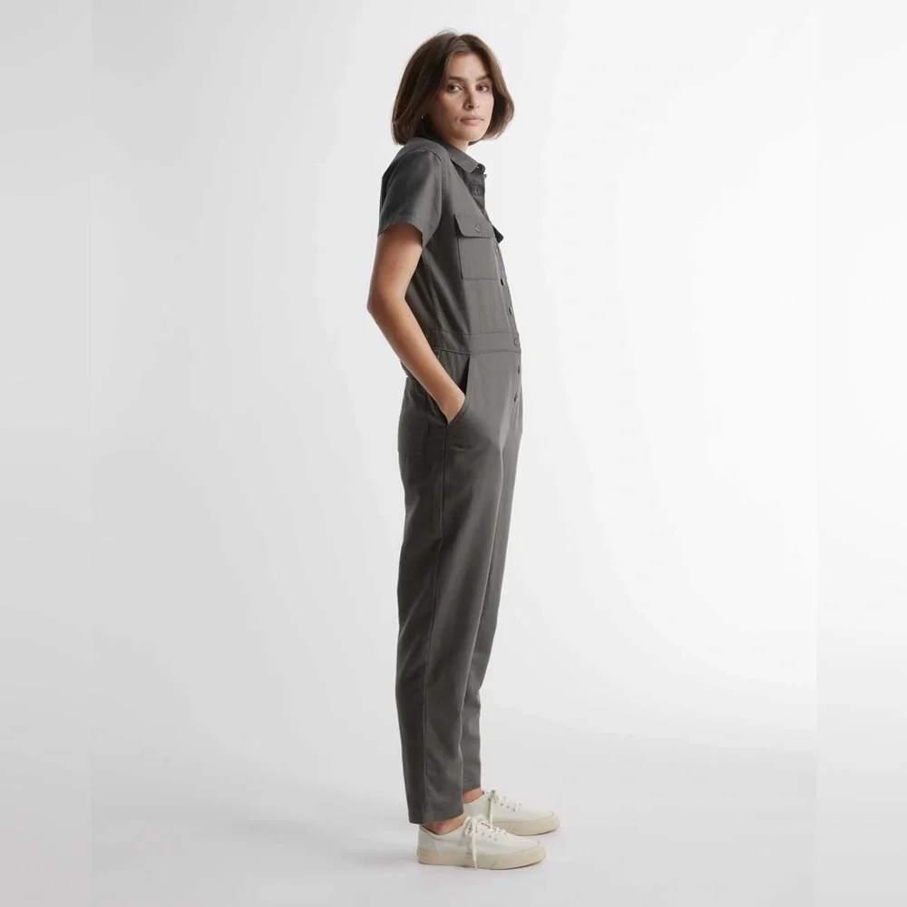 NWT Quince Cotton Linen Twill Coverall Women's Gray Jumpsuit Size Medium